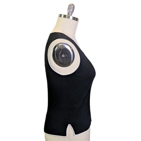 Vintage BCBG Max Azria Knit Shell Top Black White Trim - Picture 11 of 12